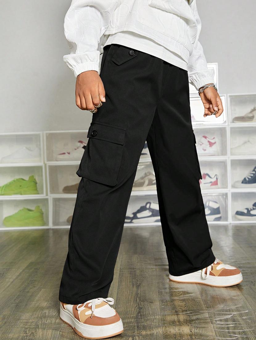 boys mid rise solid cargos - 21710497 - Standard Image - 1