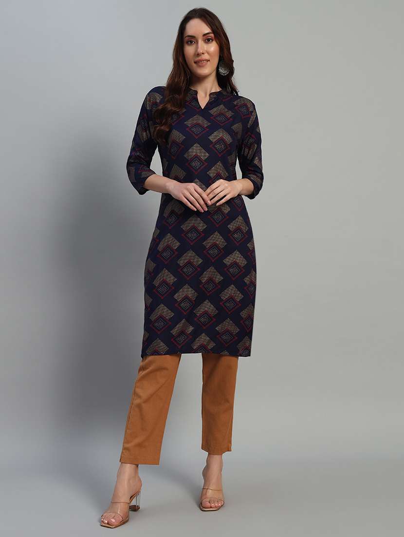 women printed three quarter sleeve straight kurta - 21710529 -  Standard Image - 1