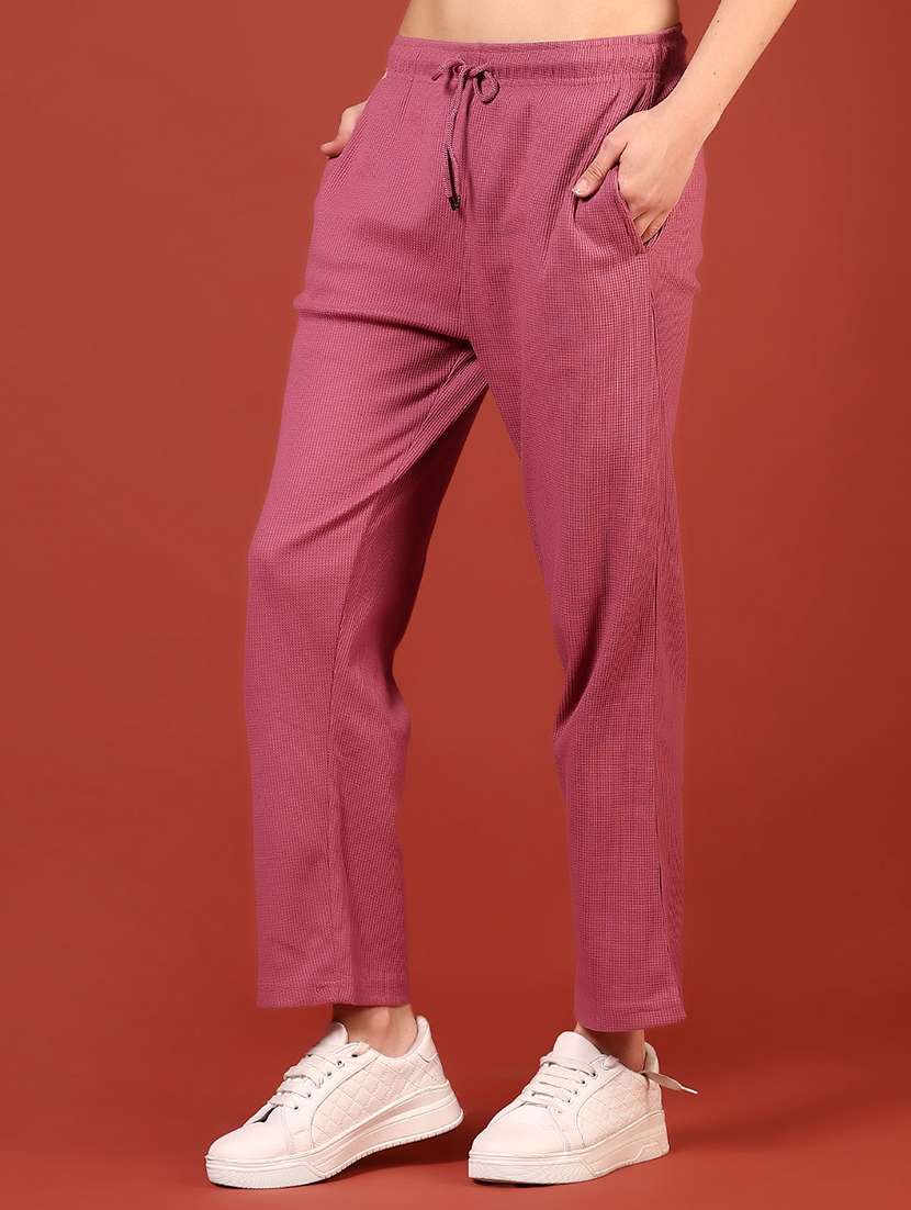 women pink solid mid rise track pant - 21710617 -  Standard Image - 1