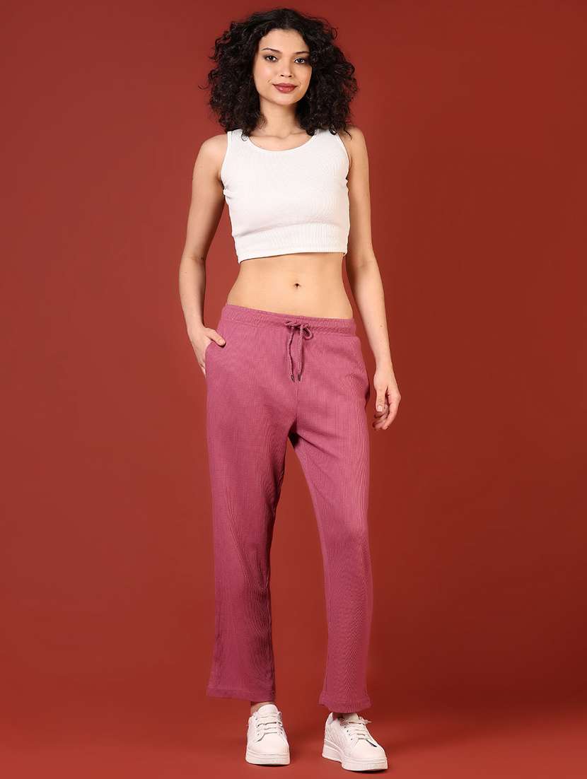 women pink solid mid rise track pant - 21710617 - Standard Image - 4