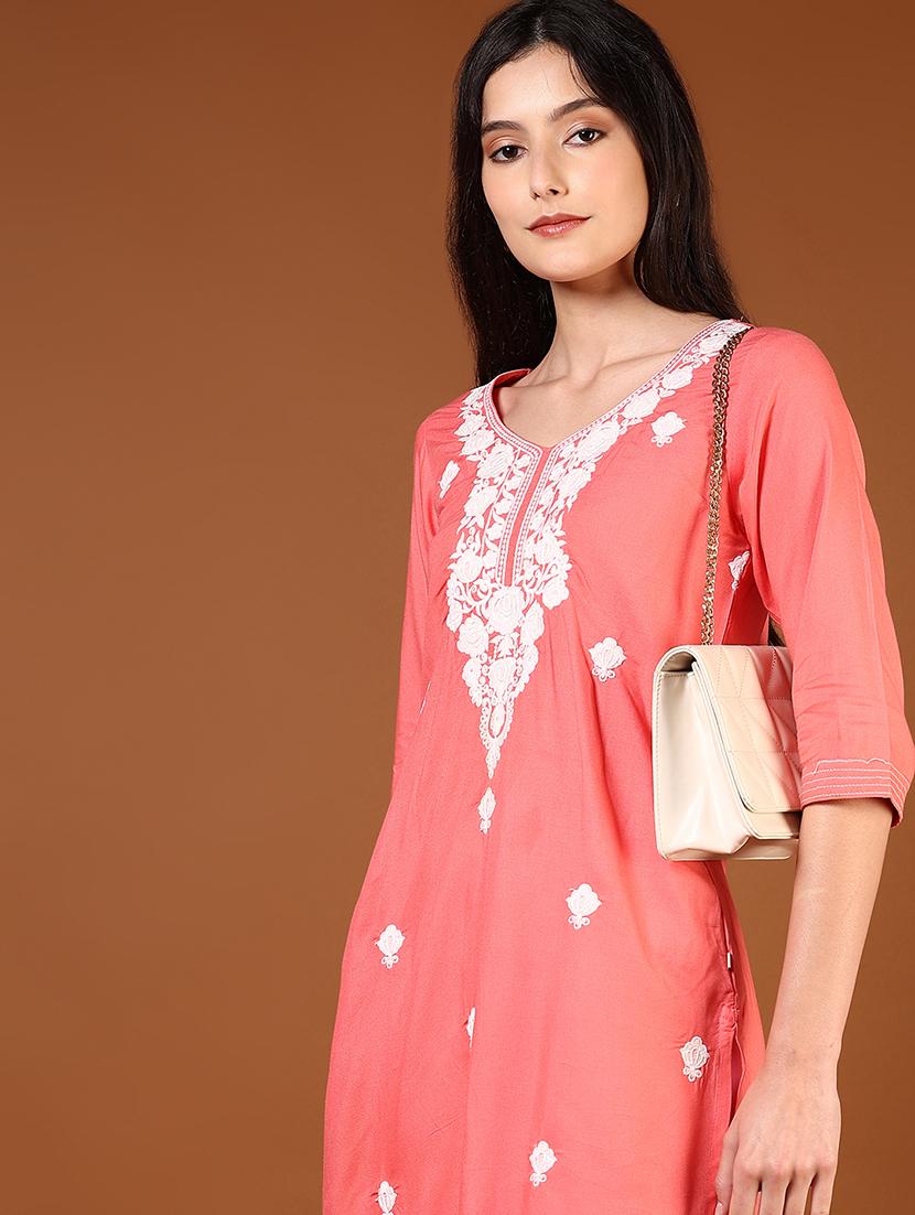 women three quarter sleeve straight kurta - 21710621 - Standard Image - 4
