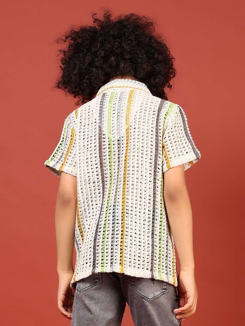 boys cream striped cuban collar shirt - 21710626 - Standard Image - 4