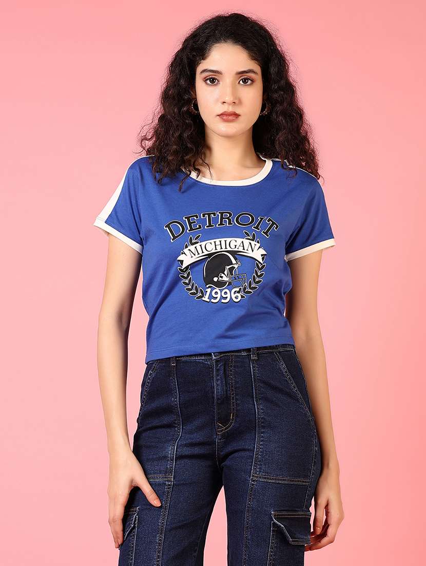 women printed short sleeves crop t-shirt