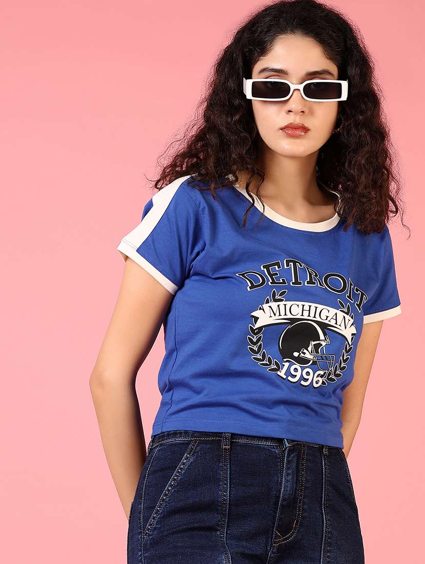 women printed short sleeves crop t-shirt - 21710628 -  Standard Image - 1