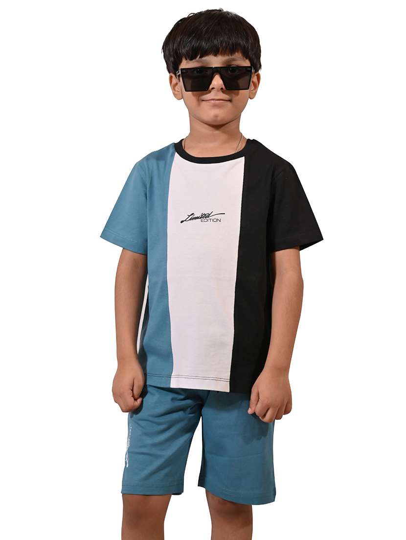 boys color block round neck t-shirt