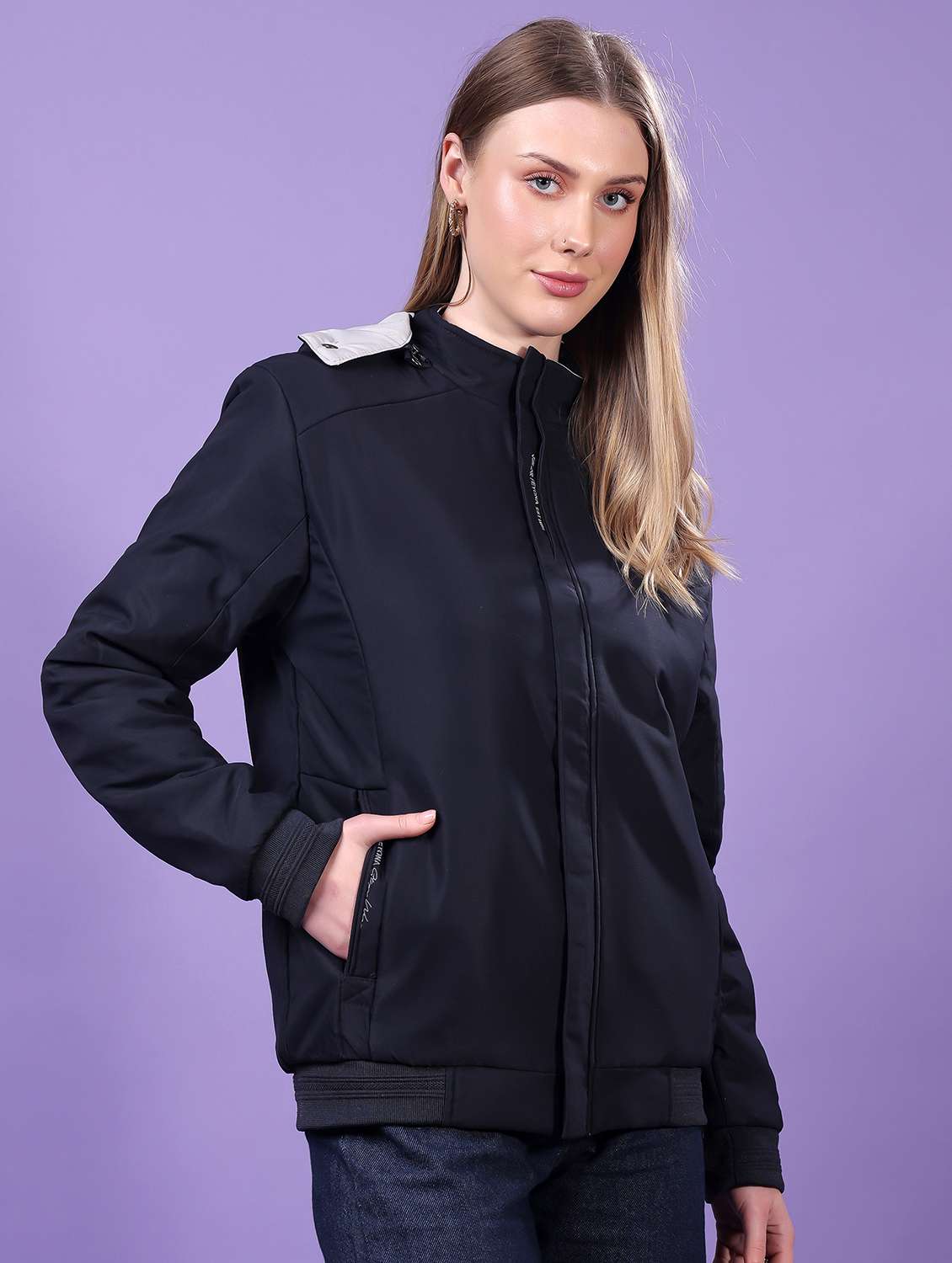 women long sleeves solid bomber jacket - 21710975 -  Standard Image - 1