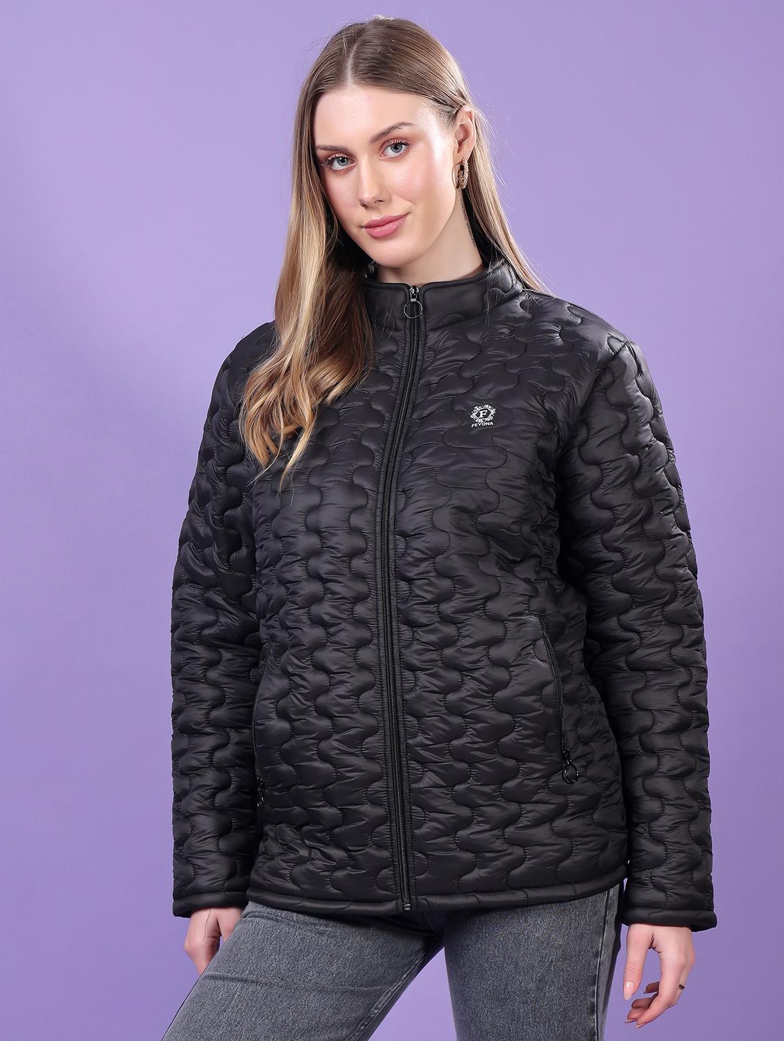 women long sleeves solid quilted jacket - 21710987 - Standard Image - 1