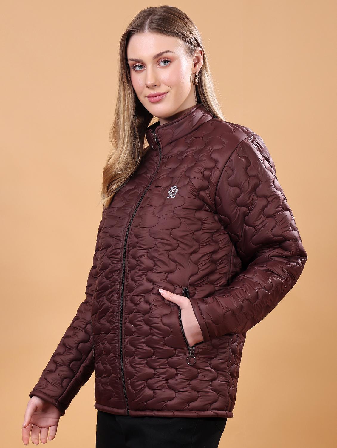 women long sleeves solid quilted jacket - 21710990 - Standard Image - 1