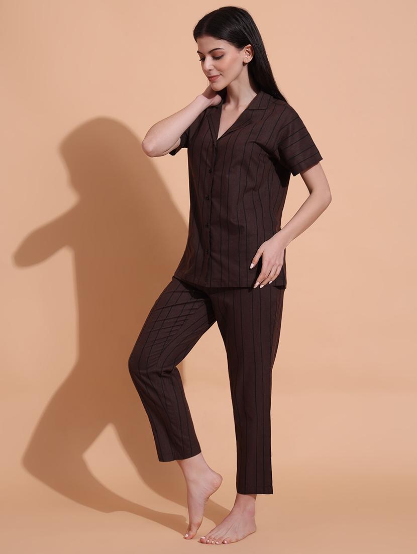 women striped nightwear pyjama set - 21711029 - Standard Image - 1