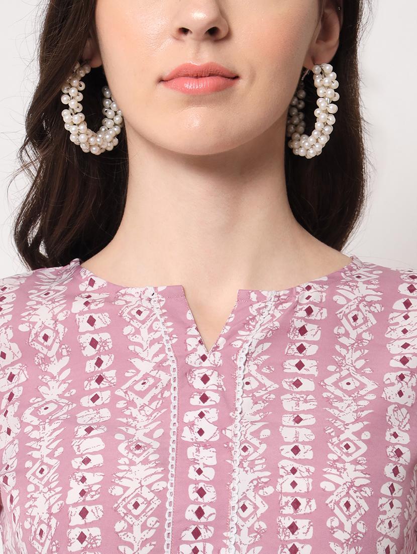 women pink printed notch neck straight top - 21711041 - Standard Image - 4