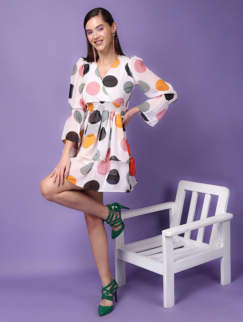 women polka doted bell sleeves layered dress - 21711059 - Zoom Image - 0