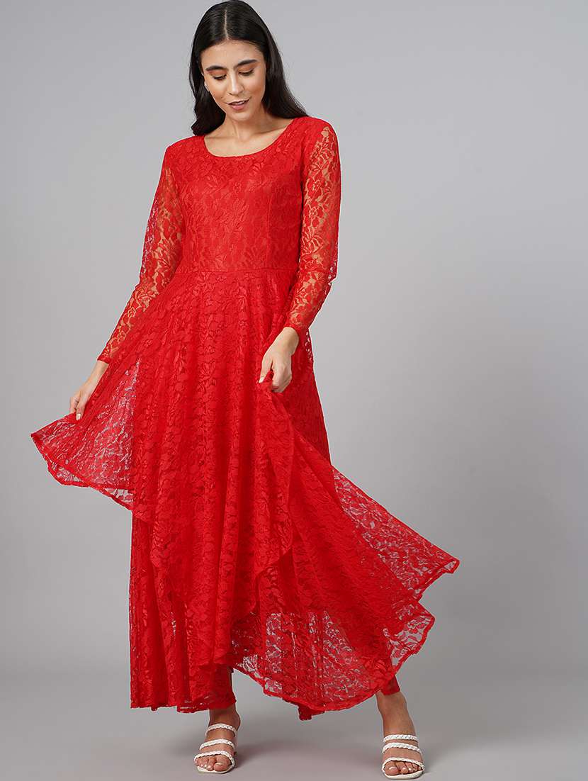 women lace detailed long sleeve fit & flare dress - 21711073 -  Standard Image - 1