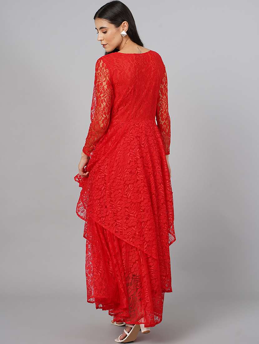 women lace detailed long sleeve fit & flare dress - 21711073 - Standard Image - 4