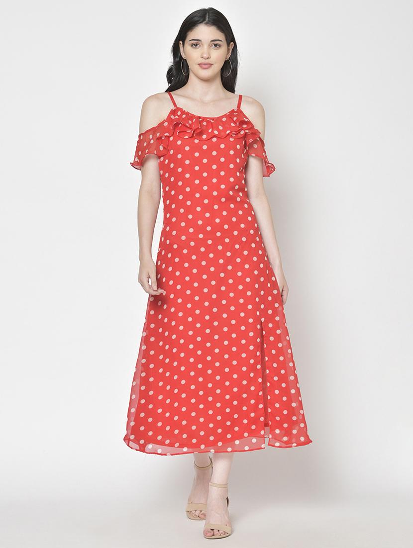 women polka doted shoulder strap a-line dress - 21711080 -  Zoom Image - 0