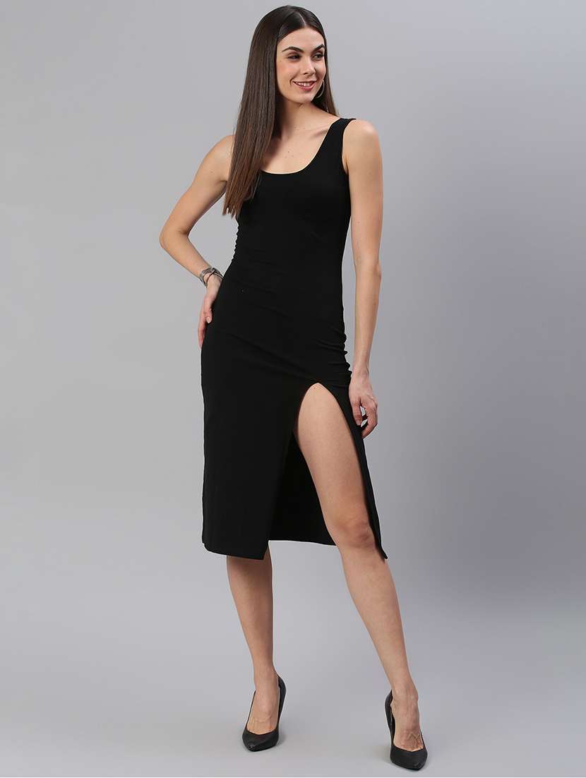women solid sleeveless bodycon dress