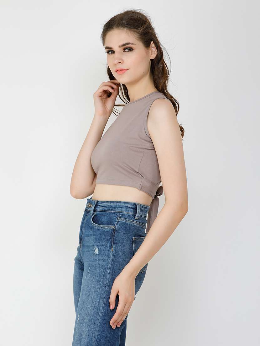 women solid sleeveless crop top - 21711115 -  Standard Image - 1