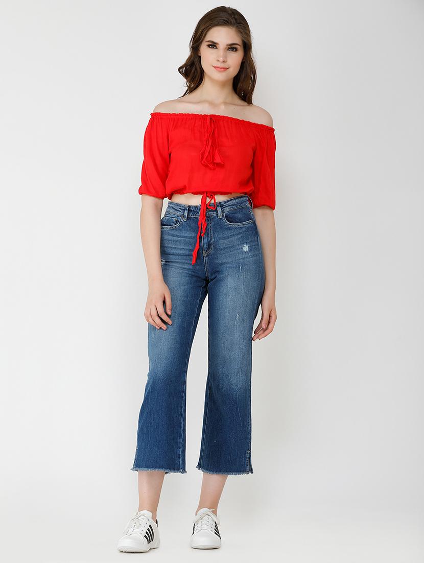 women solid off shoulder crop top - 21711118 - Standard Image - 4