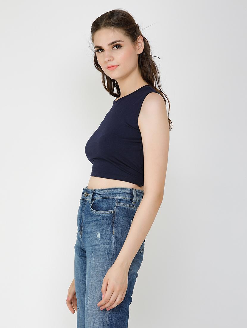women solid sleeveless crop top - 21711124 - Standard Image - 1