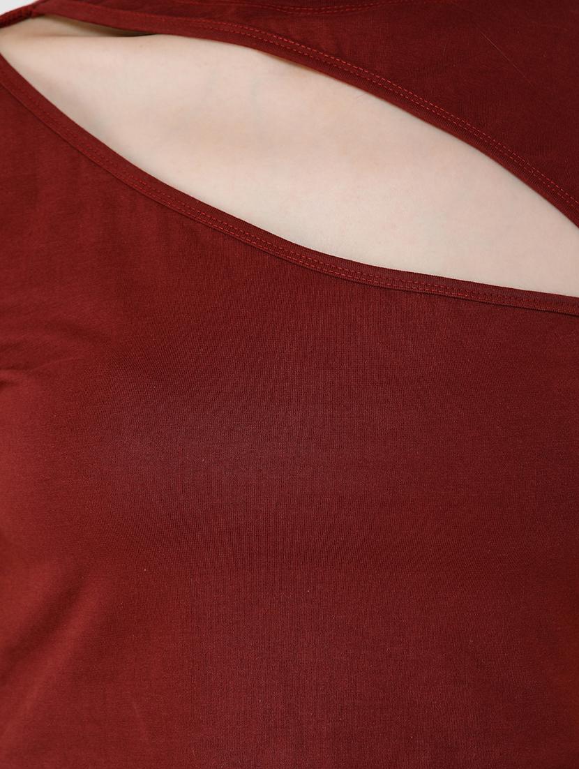 women solid cut out detailed short sleeves crop top - 21711131 - Standard Image - 4