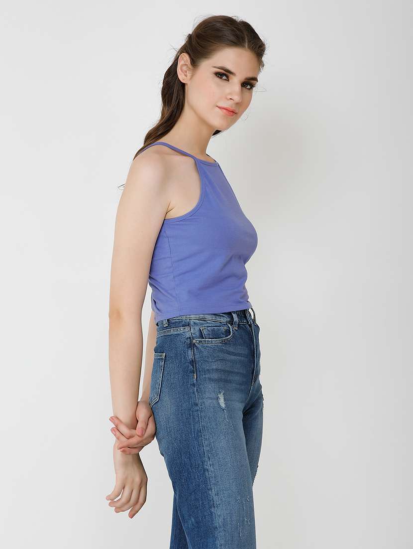 women solid halter neck sleeveless crop top - 21711136 -  Standard Image - 1