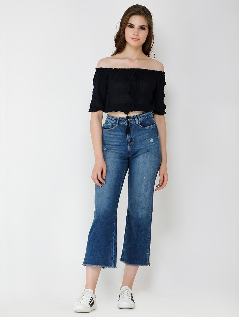 women solid off shoulder crop top - 21711142 - Standard Image - 4