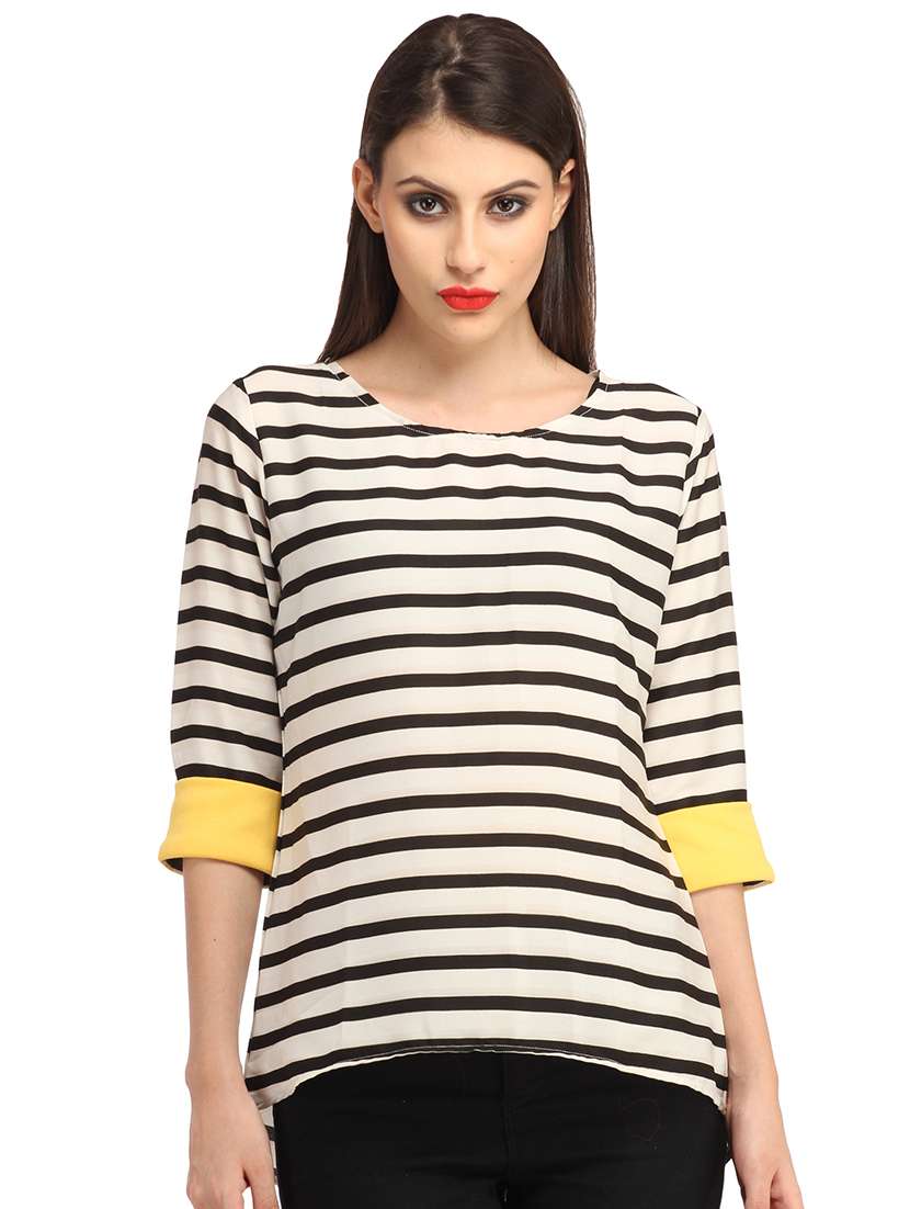 women striped round neck regular top