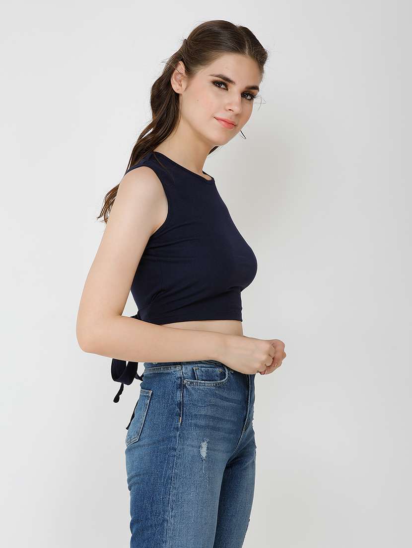 women solid sleeveless crop top - 21711203 - Standard Image - 1