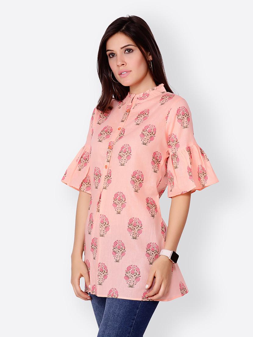 women peach floral a-line regular tunic - 21711233 - Standard Image - 1