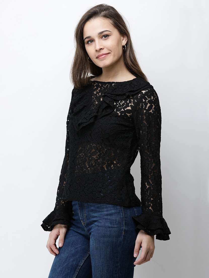 women self designed long sleeves regular top - 21711242 - Standard Image - 1