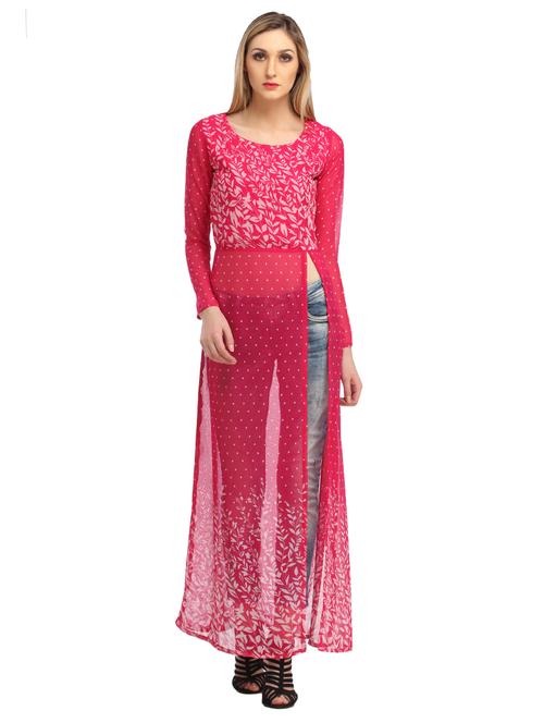 women pink printed front slit long tunic - 21711292 - Standard Image - 0