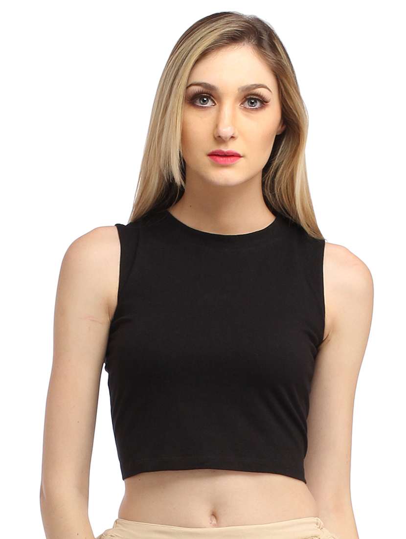 women solid sleeveless crop top