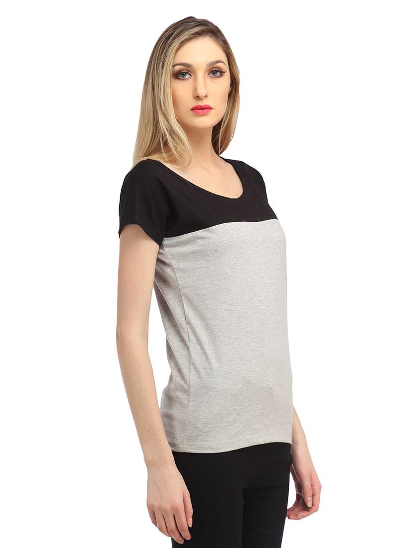 women color blocked round neck regular top - 21711302 -  Standard Image - 1