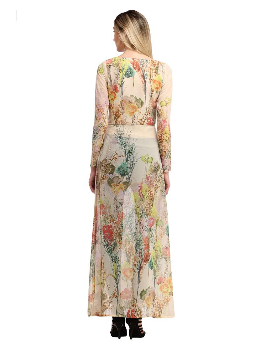 women cream floral printed front slit long tunic - 21711312 -  Standard Image - 4