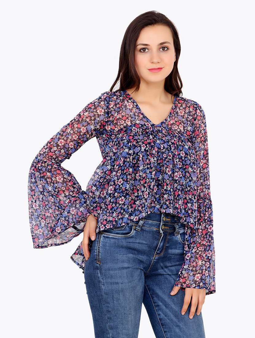 women printed bell sleeves regular top - 21711337 -  Standard Image - 1
