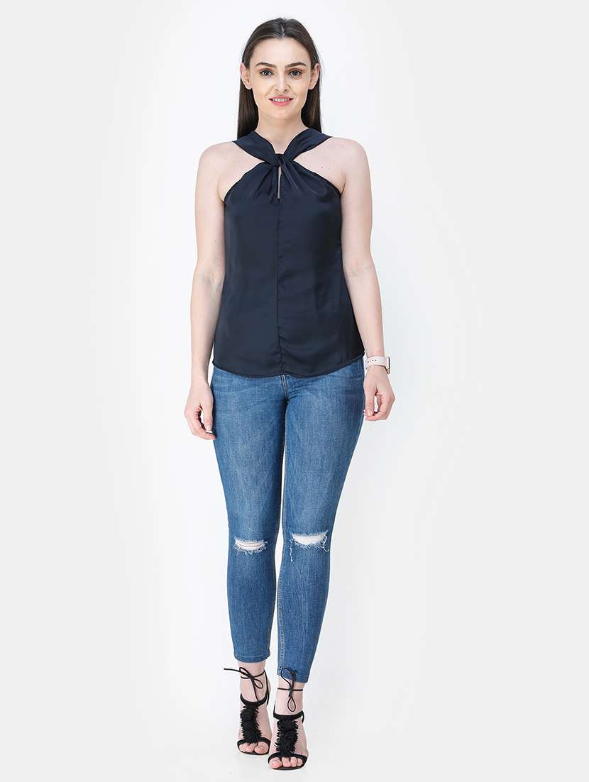 women solid halter neck regular top - 21711346 - Standard Image - 4