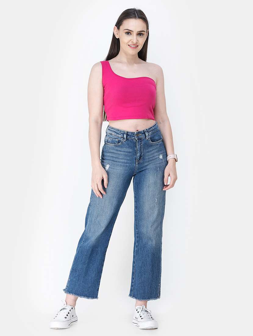 women solid single shoulder crop top - 21711349 -  Standard Image - 4
