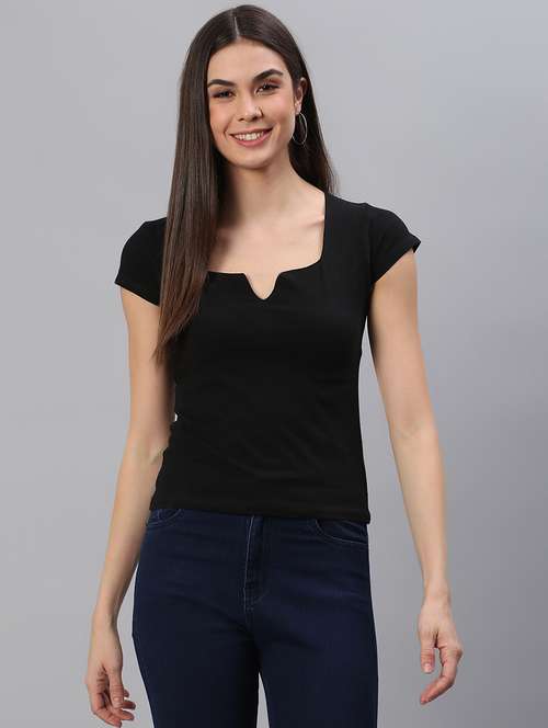 women solid cap sleeves regular top - 21711436 - Standard Image - 0