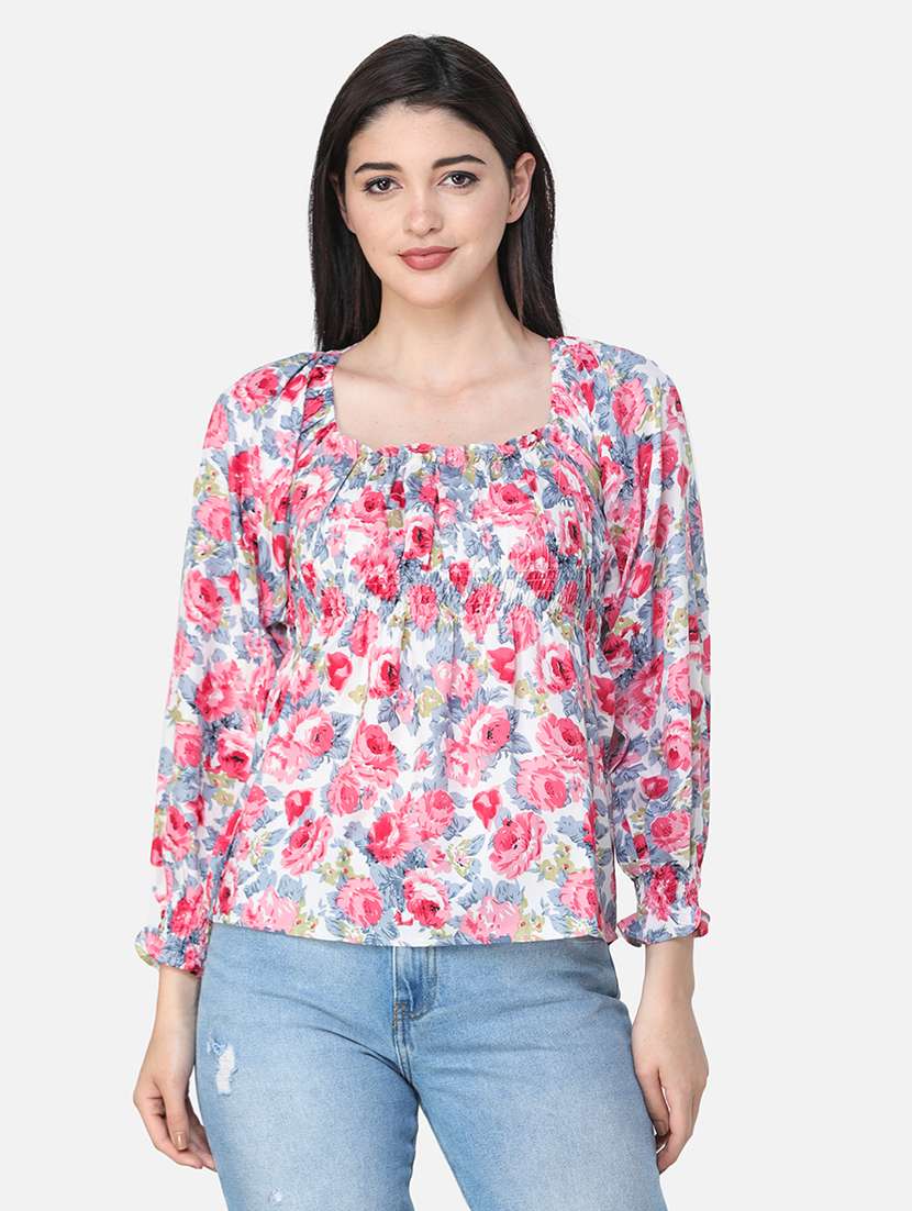 women printed square neck regular top