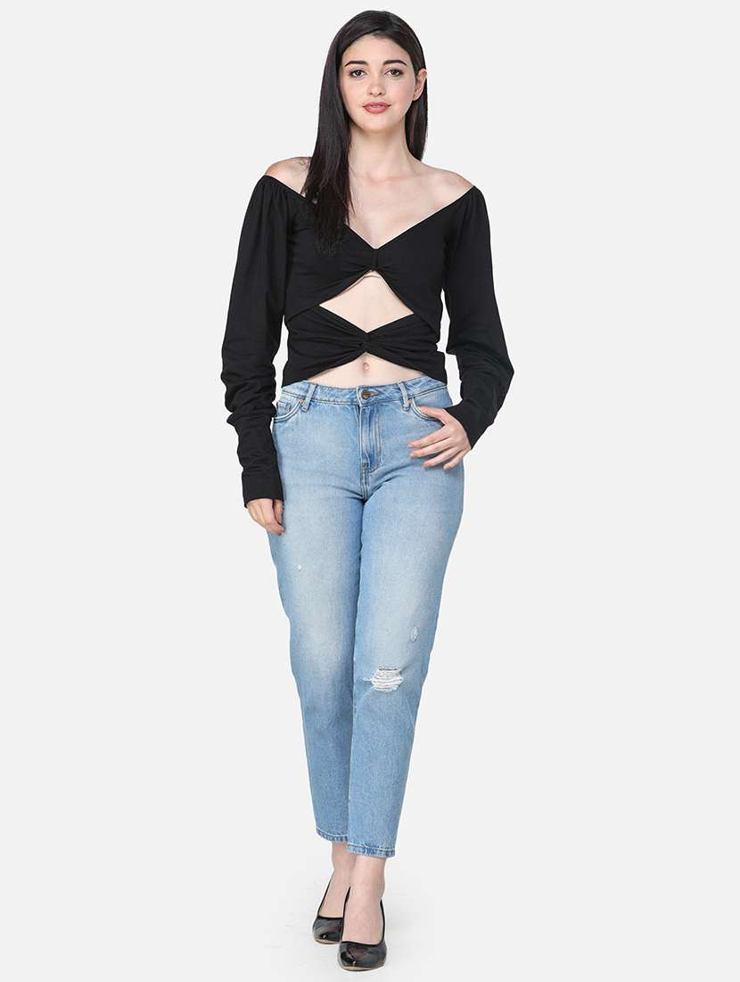 women solid cut out detailed crop top - 21711441 -  Standard Image - 4