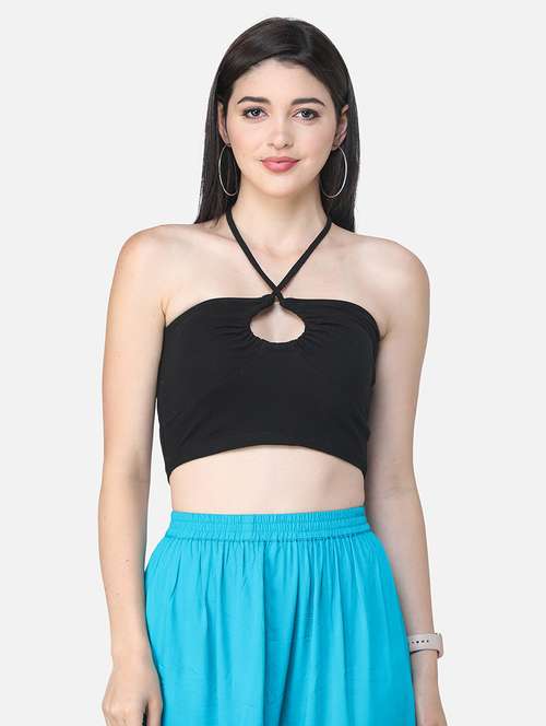 women solid halter neck sleeveless crop top - 21711443 - Standard Image - 0