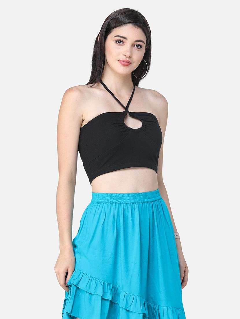 women solid halter neck sleeveless crop top - 21711443 -  Standard Image - 1