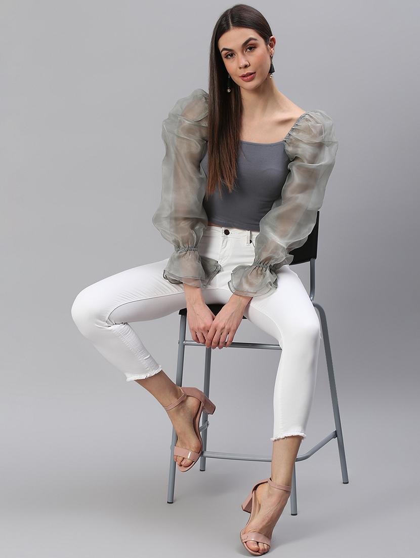 grey cotton regular top - 21711448 - Standard Image - 4