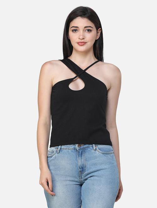 women solid asymmetric neck regular top - 21711452 -  Standard Image - 0