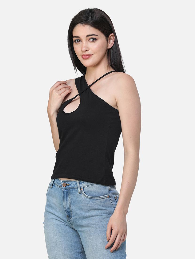 women solid asymmetric neck regular top - 21711452 -  Standard Image - 1