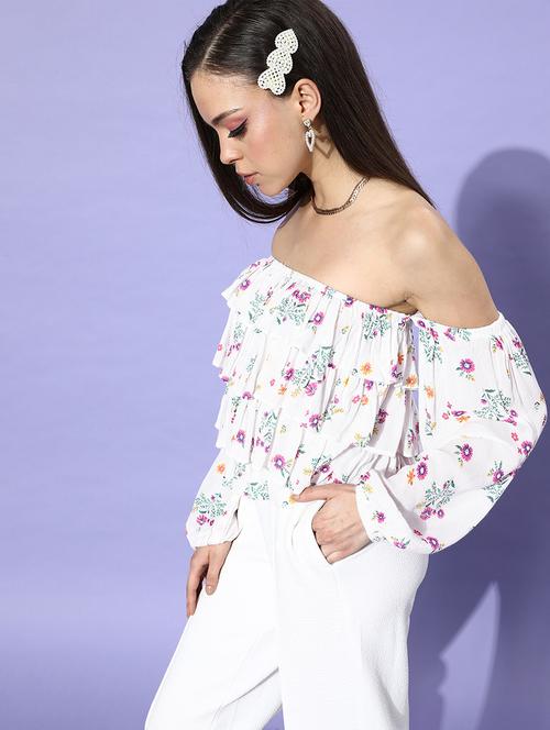 women floral print off shoulder layered top - 21711461 - Standard Image - 0