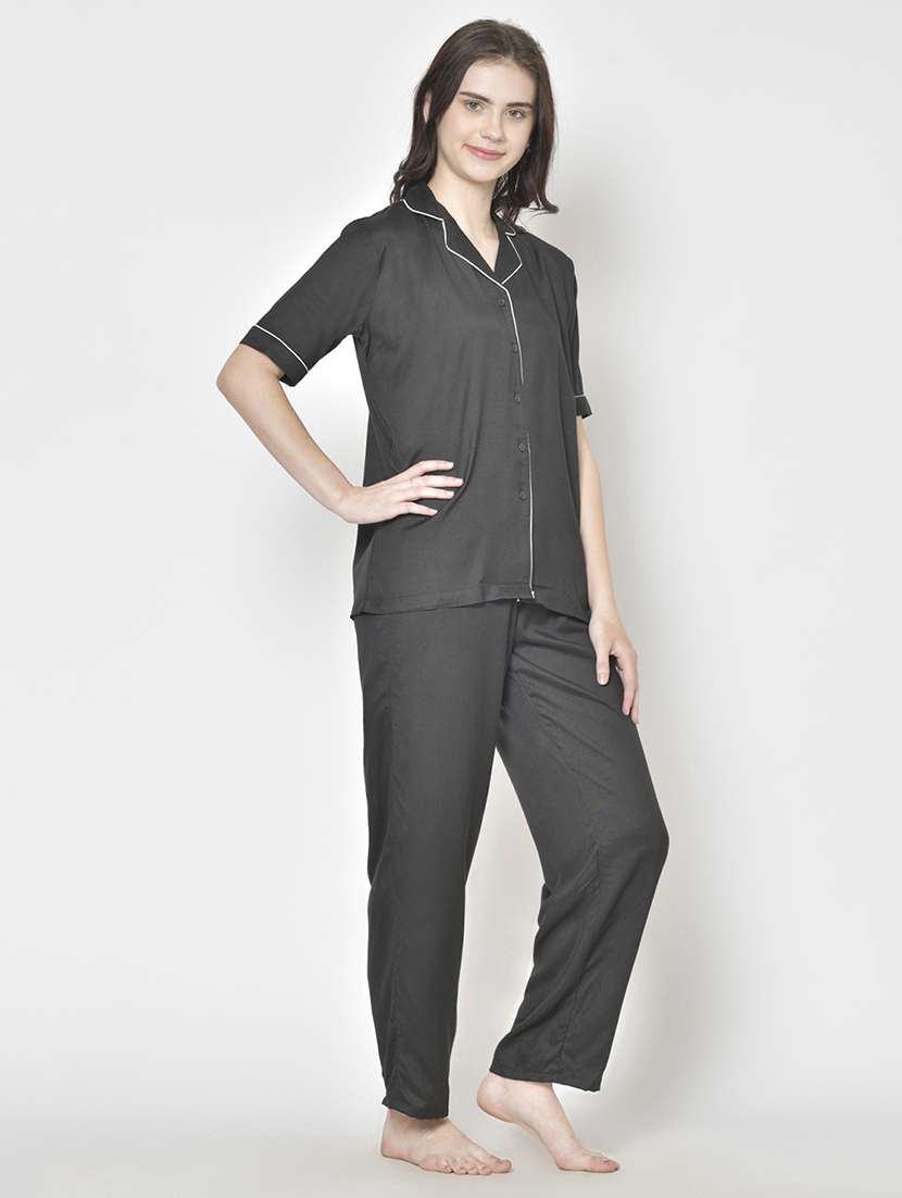 women solid nightwear pyjama set - 21711509 -  Standard Image - 1