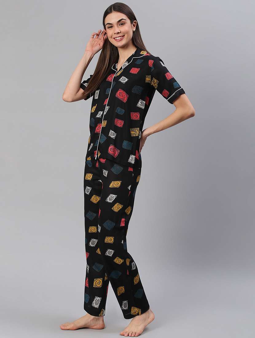 women printed nightwear pyjama set - 21711540 -  Standard Image - 1