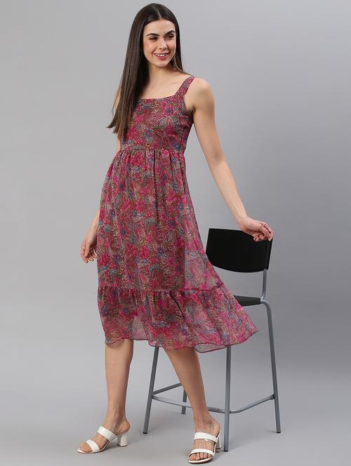 women printed sleeveless tiered dress - 21711625 - Standard Image - 0