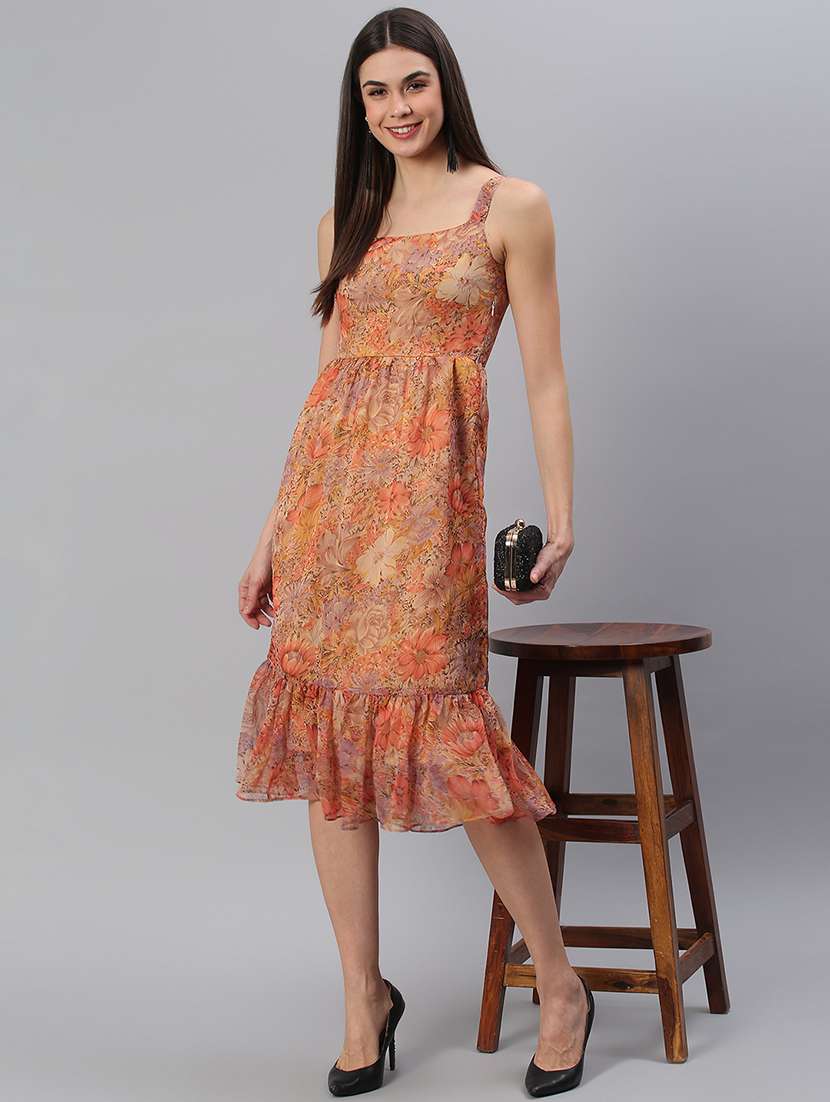 women printed sleeveless tiered dress