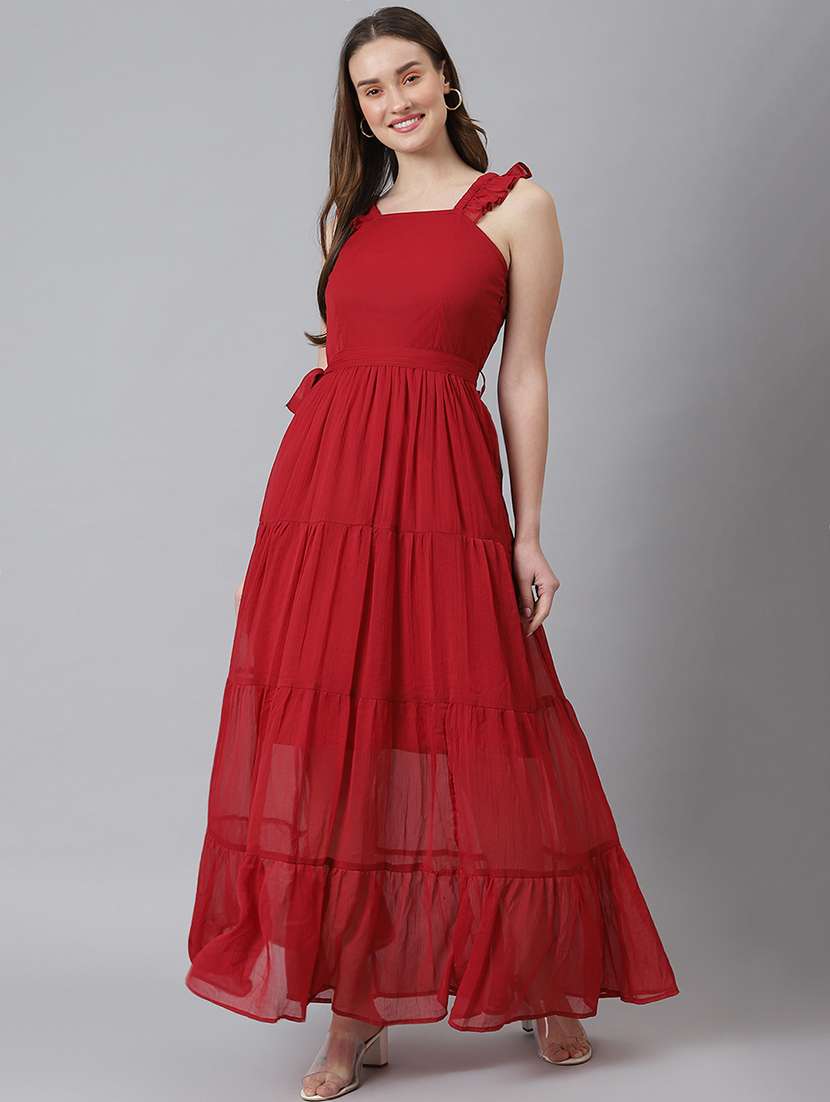 women solid georgette tiered dress - 21711631 -  Zoom Image - 0